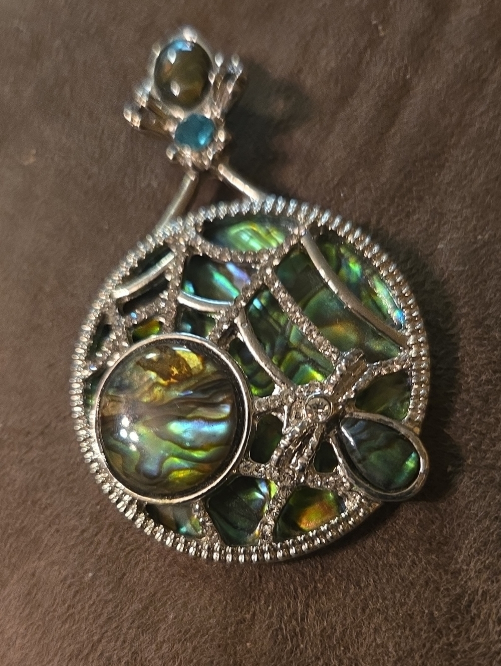 Vintage AbaloneNecklace Charm Pendant in Iridescent Green and Blue